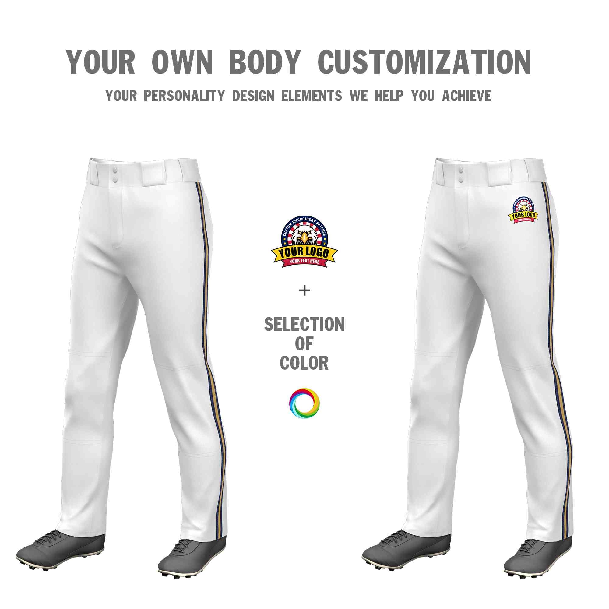 Custom White Navy Gold-Navy Classic Fit Stretch Practice Loose-fit Baseball Pants