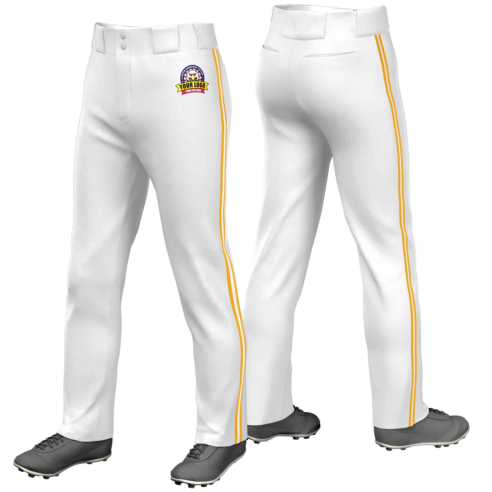 Pantalon de baseball coupe ample, coupe classique, personnalisé, blanc, jaune, blanc-jaune