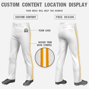 Custom White Yellow White-Yellow Classic Fit Stretch Practice Loose-fit Baseball Pants