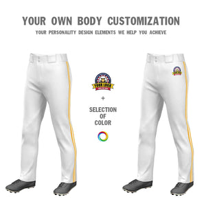 Custom White Yellow White-Yellow Classic Fit Stretch Practice Loose-fit Baseball Pants