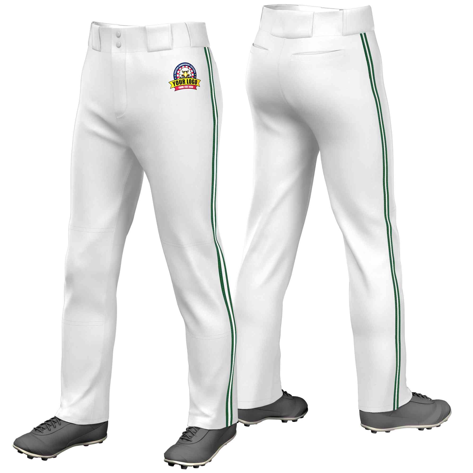 Custom White Green White-Green Classic Fit Stretch Practice Loose-fit Baseball Pants