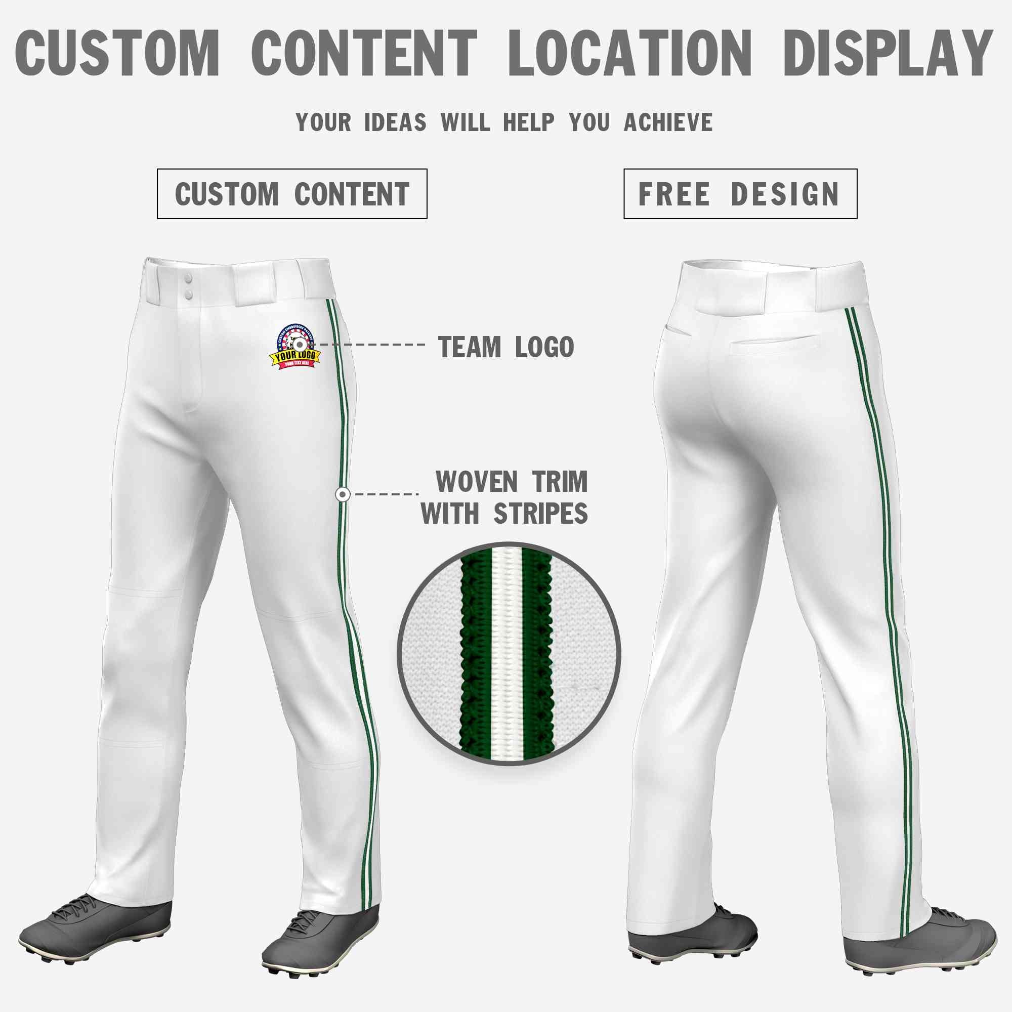 Custom White Green White-Green Classic Fit Stretch Practice Loose-fit Baseball Pants