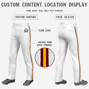 Custom White Crimson Gold-Crimson Classic Fit Stretch Practice Loose-fit Baseball Pants