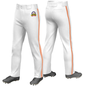 Custom White Orange White-Orange Classic Fit Stretch Practice Loose-fit Baseball Pants