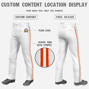 Custom White Orange White-Orange Classic Fit Stretch Practice Loose-fit Baseball Pants