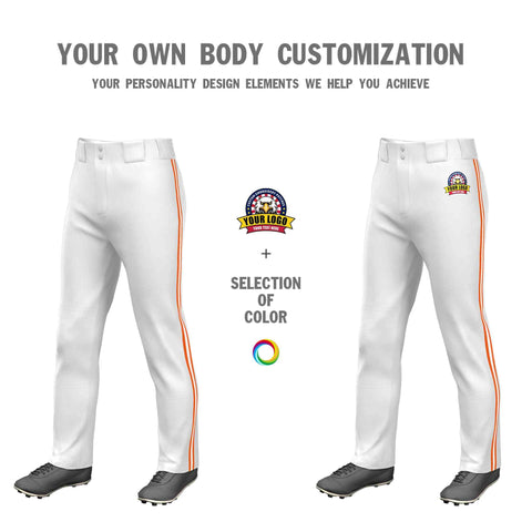 Custom White Orange White-Orange Classic Fit Stretch Practice Loose-fit Baseball Pants