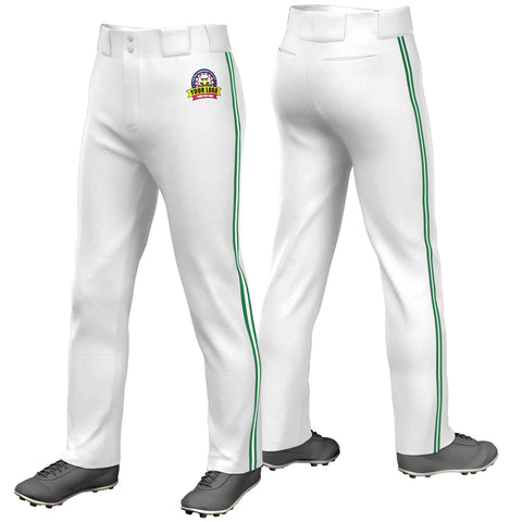 Custom White Kelly Green White-Kelly Green Classic Fit Stretch Practice Loose-fit Baseball Pants