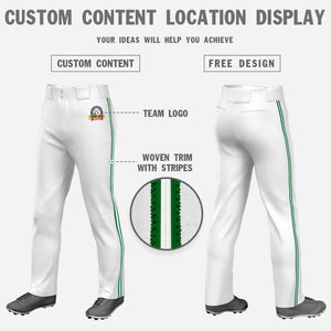 Custom White Kelly Green White-Kelly Green Classic Fit Stretch Practice Loose-fit Baseball Pants