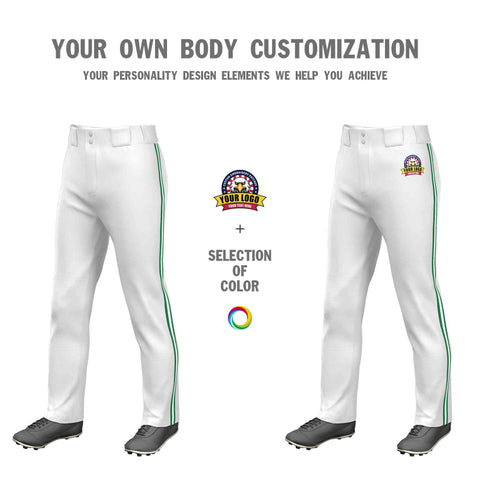 Custom White Kelly Green White-Kelly Green Classic Fit Stretch Practice Loose-fit Baseball Pants