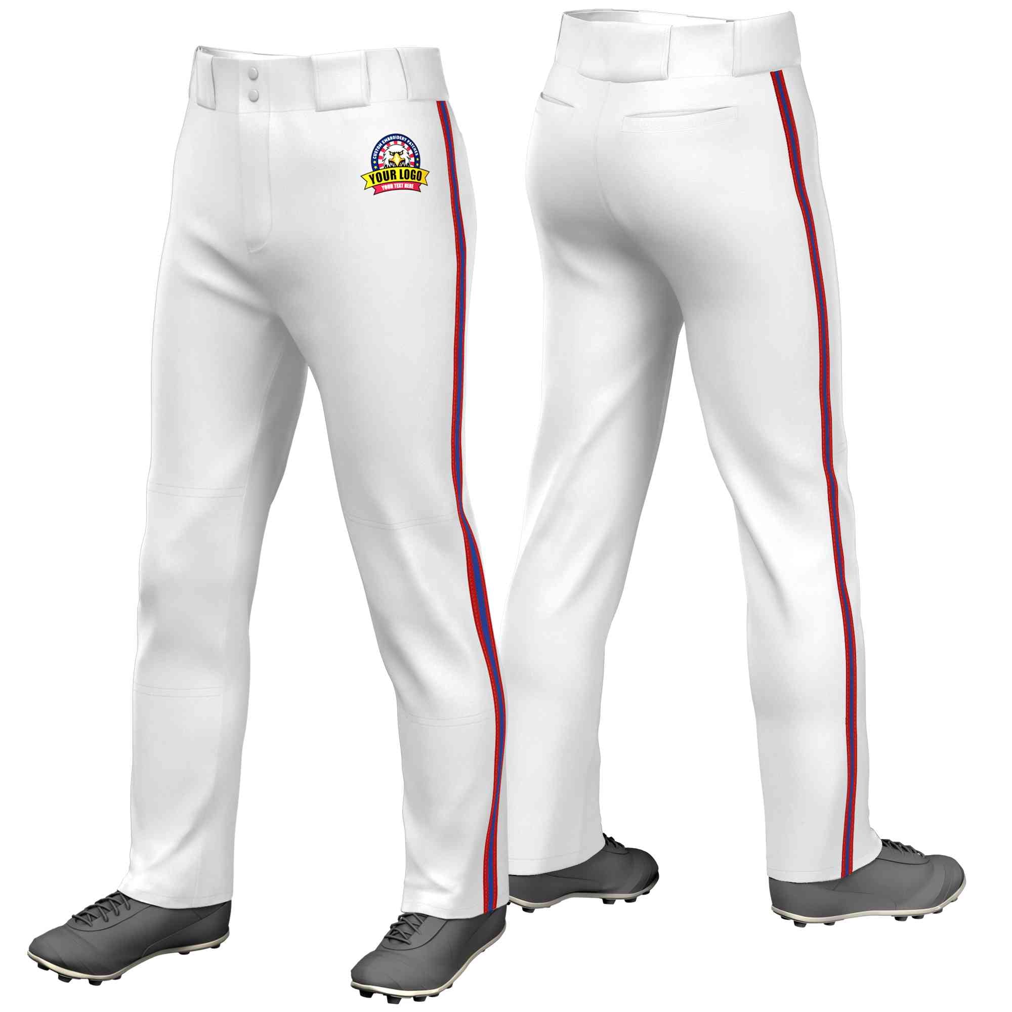 Pantalon de baseball coupe ample, coupe classique, blanc, rouge, rouge royal, personnalisé