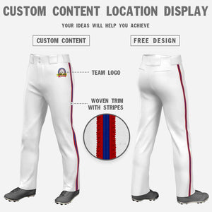 Custom White Red Royal-Red Classic Fit Stretch Practice Loose-fit Baseball Pants