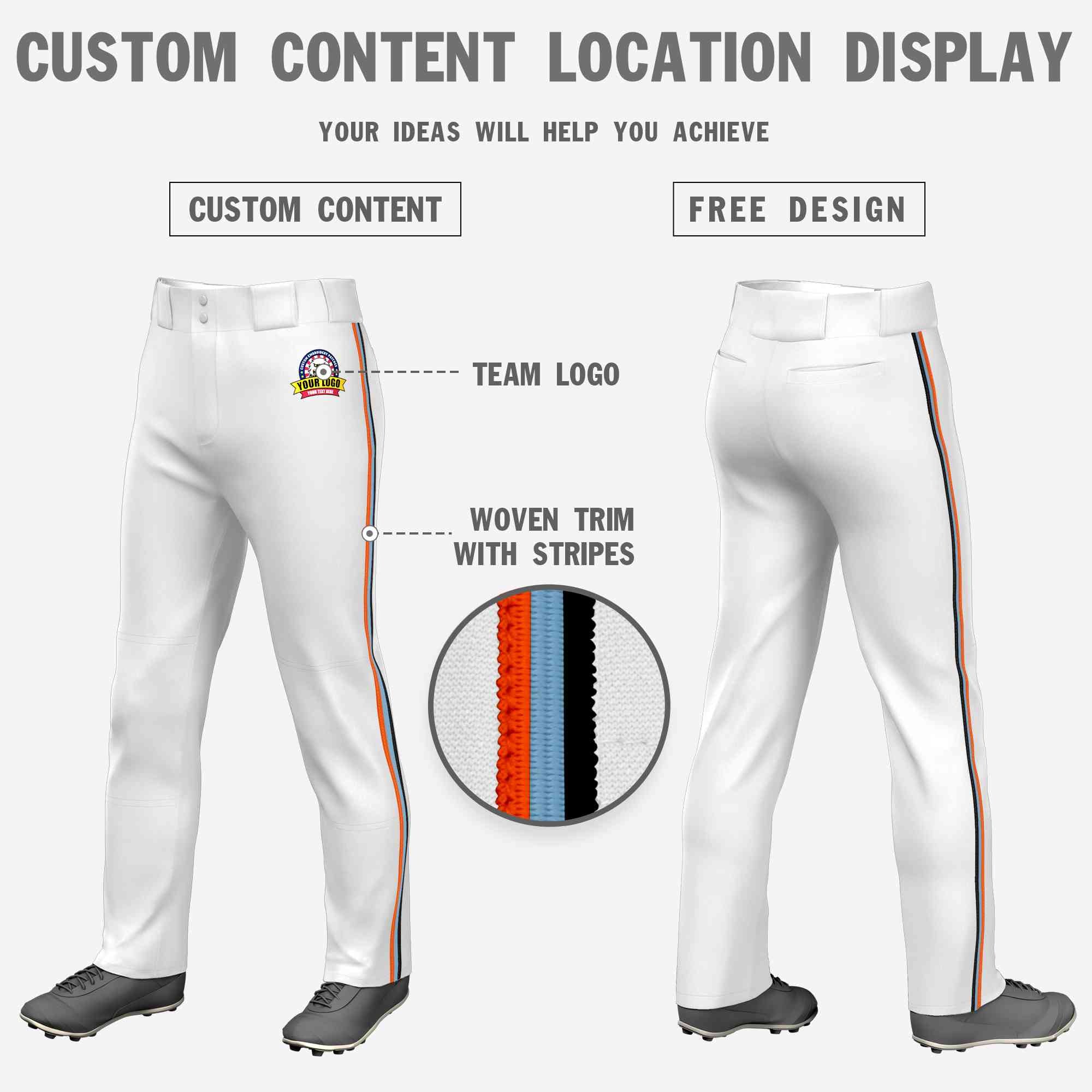 Pantalon de baseball coupe ample, coupe classique, blanc, orange, royal-noir, personnalisé