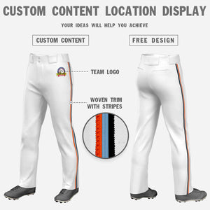 Custom White Orange Royal-Black Classic Fit Stretch Practice Loose-fit Baseball Pants