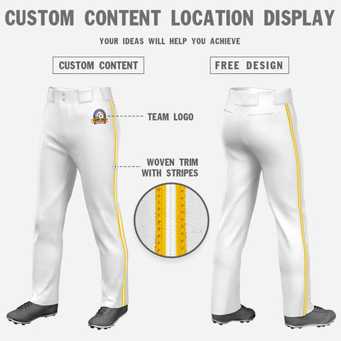 Custom White Gold White-Gold Classic Fit Stretch Practice Loose-fit Baseball Pants