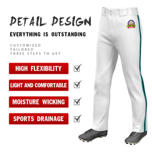 Custom White Aqua Black-Aqua Classic Fit Stretch Practice Loose-fit Baseball Pants