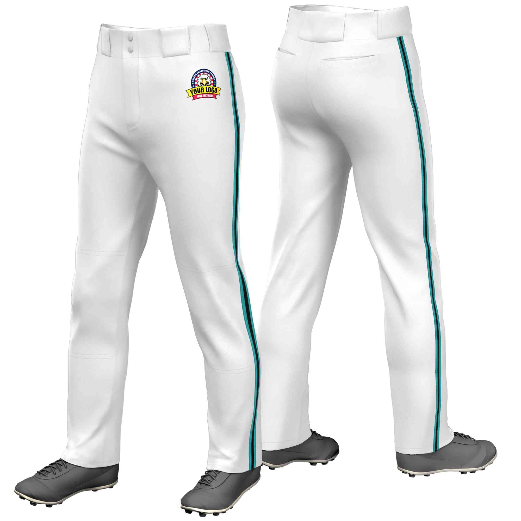 Custom White Aqua Black-Aqua Classic Fit Stretch Practice Pantalon de baseball coupe ample