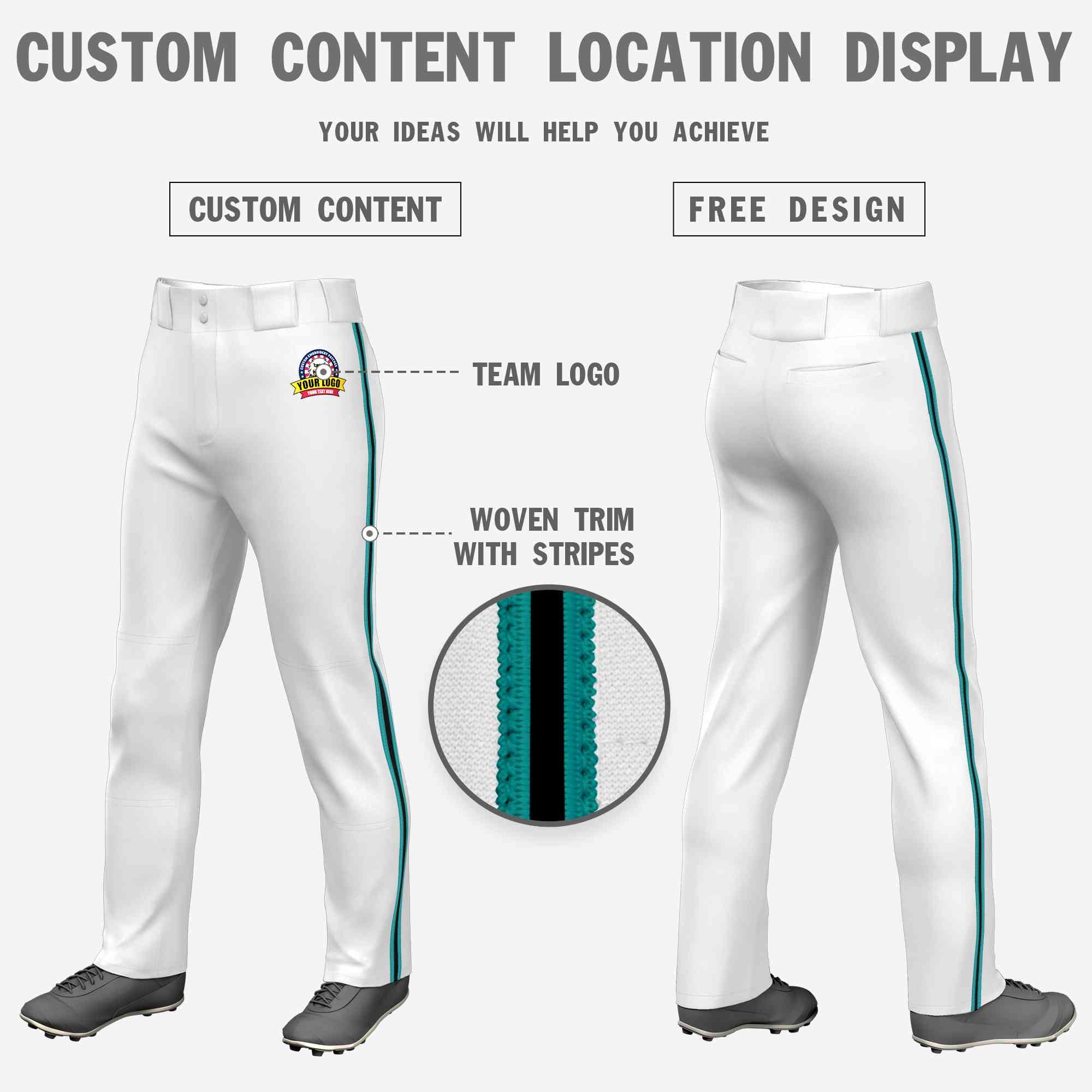 Custom White Aqua Black-Aqua Classic Fit Stretch Practice Pantalon de baseball coupe ample