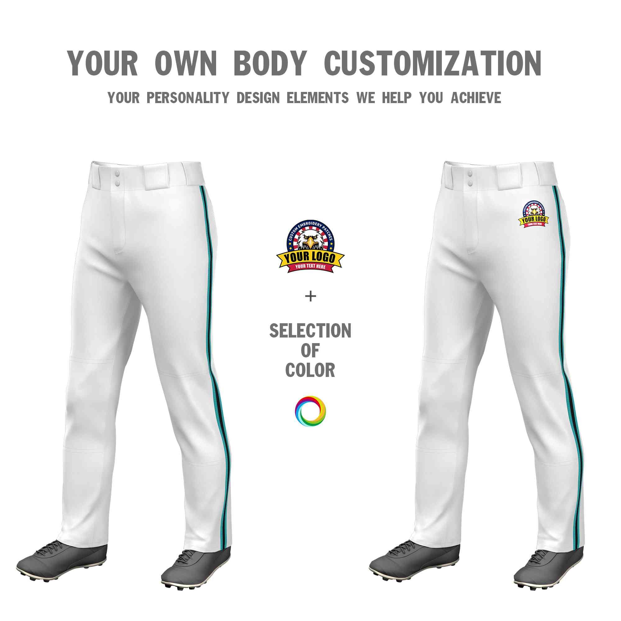 Custom White Aqua Black-Aqua Classic Fit Stretch Practice Pantalon de baseball coupe ample