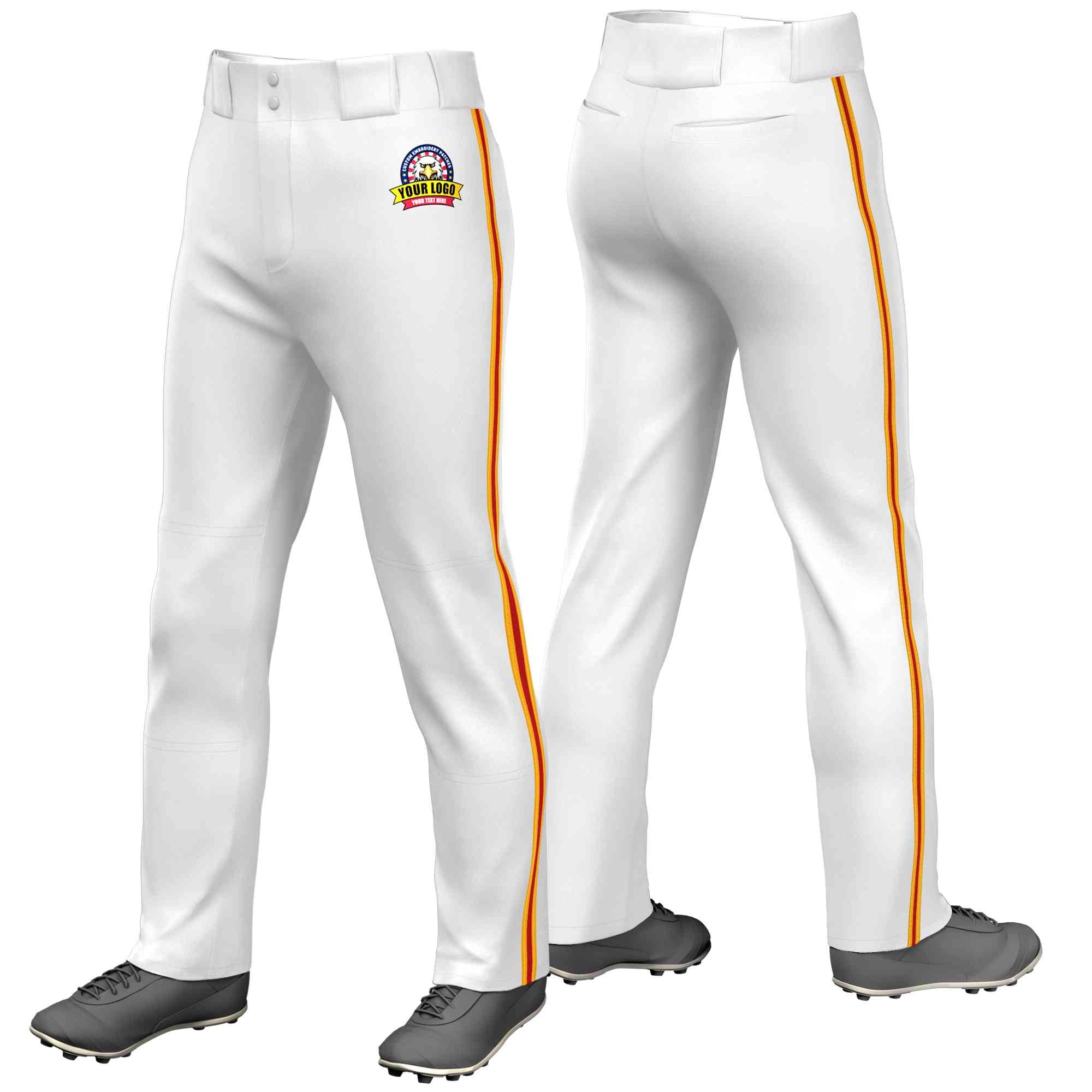 Custom White Yellow Red-Yellow Classic Fit Stretch Practice Loose-fit Baseball Pants