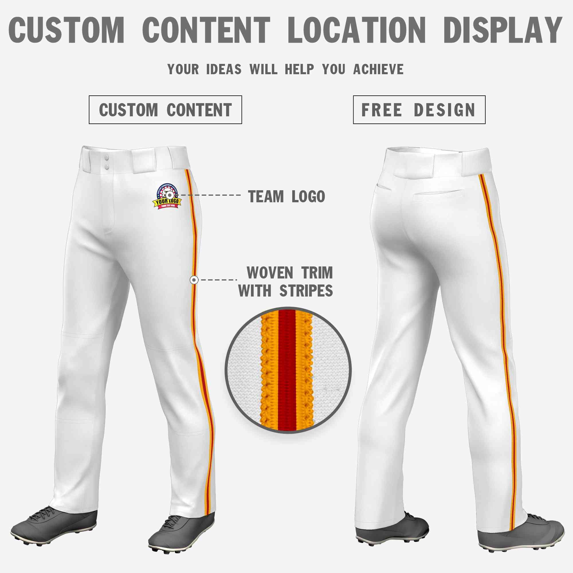 Custom White Yellow Red-Yellow Classic Fit Stretch Practice Loose-fit Baseball Pants