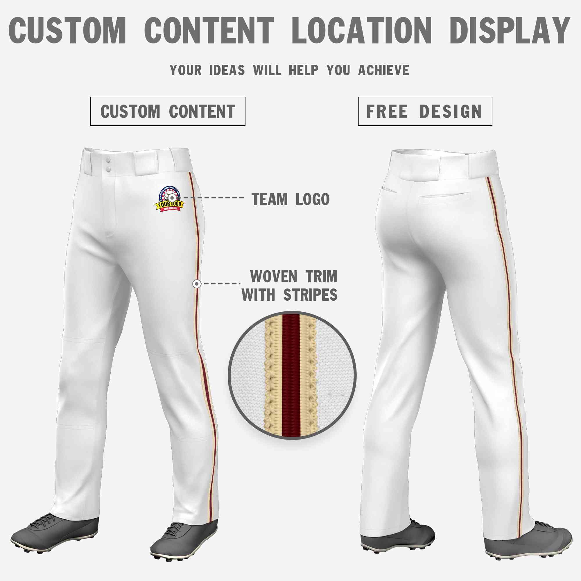 Custom White Khaki Crimson-Khaki Classic Fit Stretch Practice Loose-fit Baseball Pants