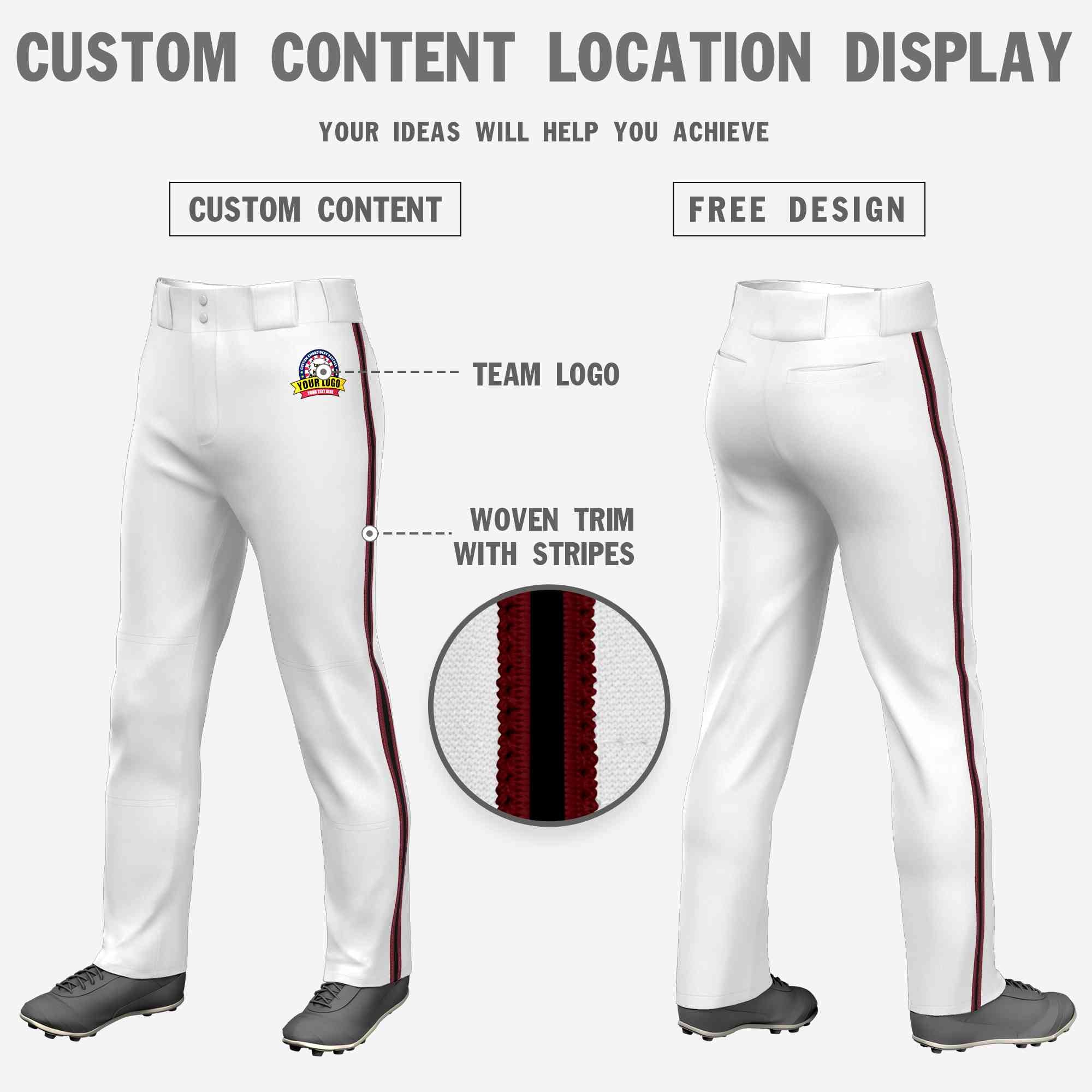 Custom White Crimson Black-Crimson Classic Fit Stretch Practice Loose-fit Baseball Pants