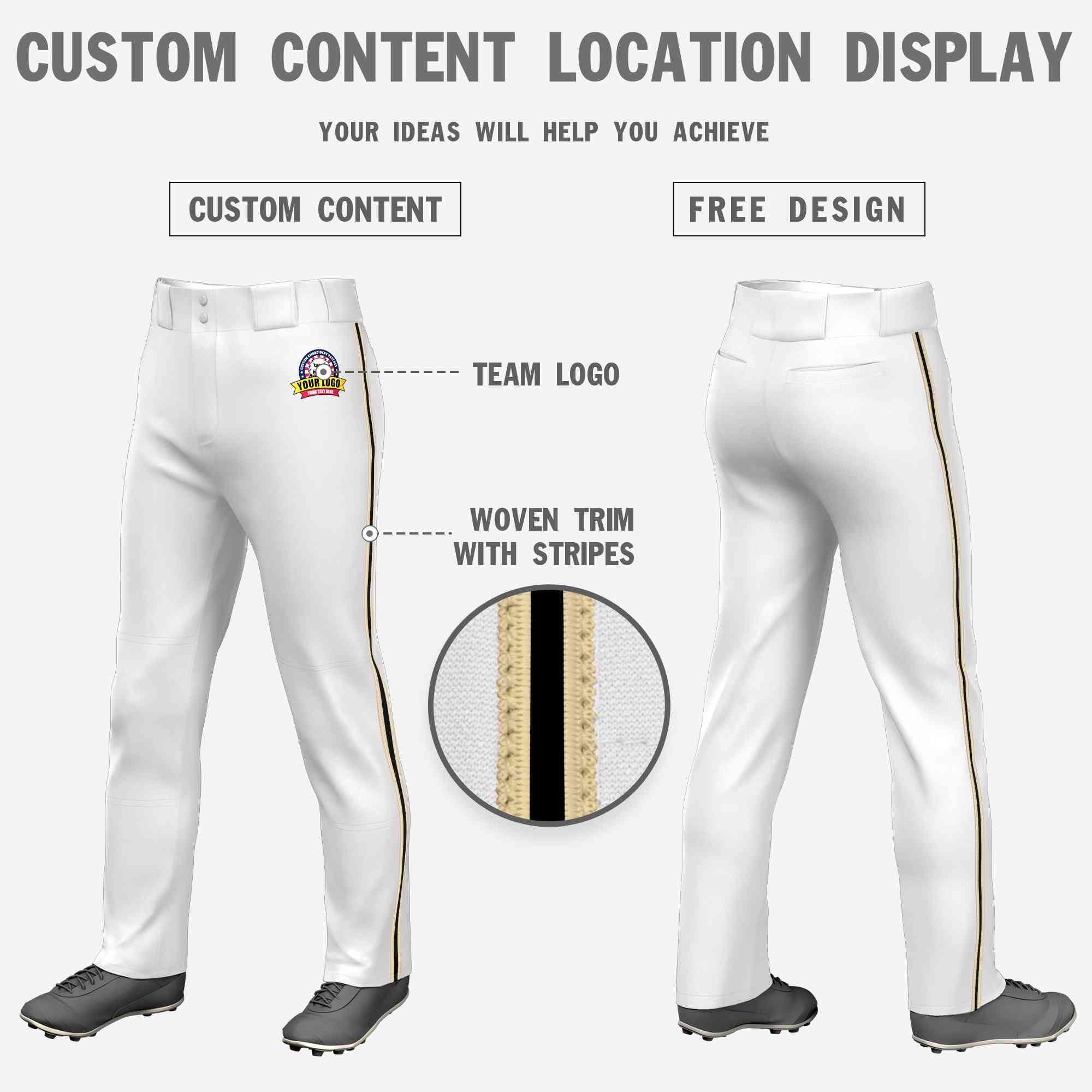 Custom White Khaki Black-Khaki Classic Fit Stretch Practice Loose-fit Baseball Pants