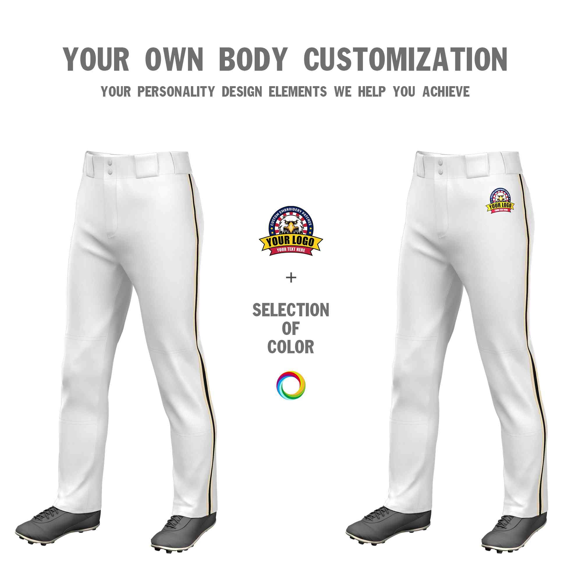 Custom White Khaki Black-Khaki Classic Fit Stretch Practice Loose-fit Baseball Pants