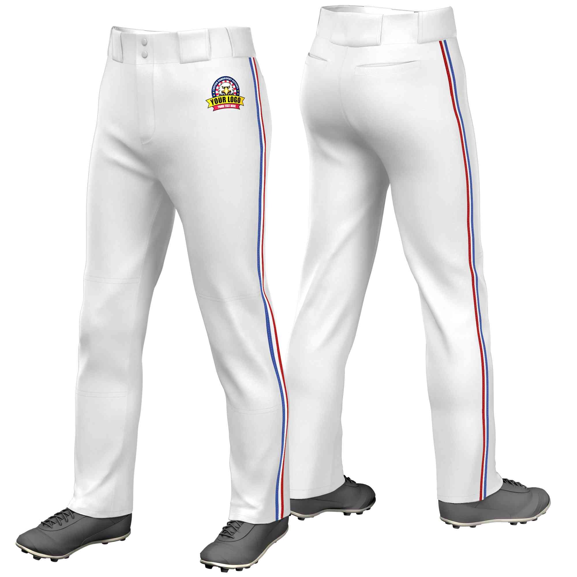 Pantalon de baseball coupe ample, coupe classique, blanc royal, blanc-rouge, personnalisé