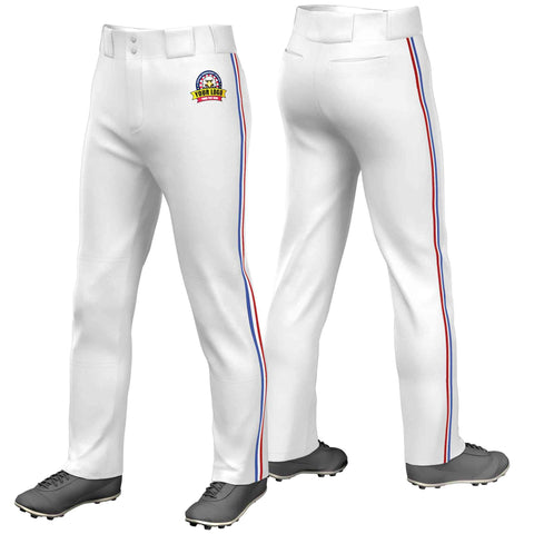 Custom White Royal White-Red Classic Fit Stretch Practice Loose-fit Baseball Pants