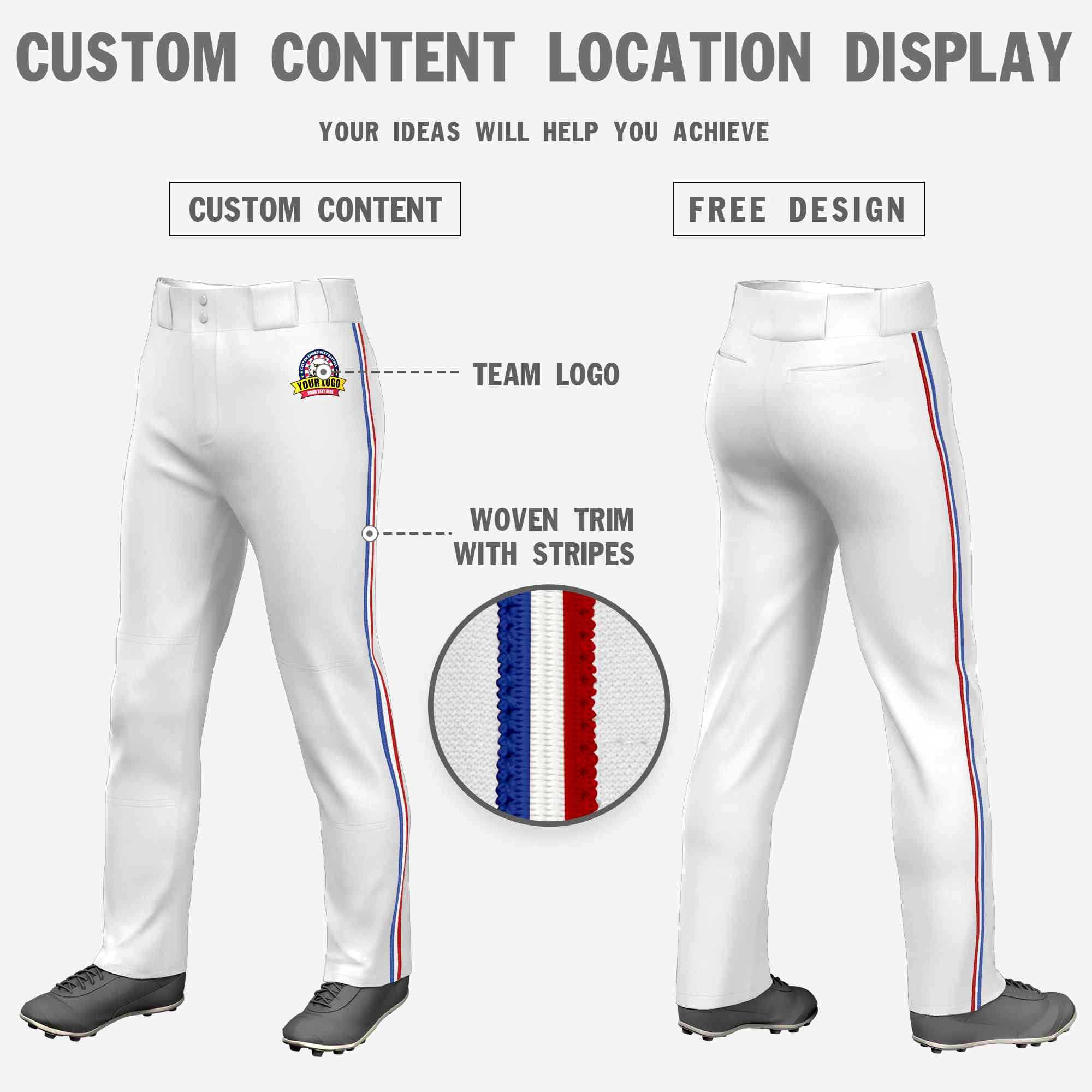 Custom White Royal White-Red Classic Fit Stretch Practice Loose-fit Baseball Pants