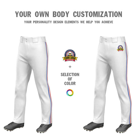 Custom White Royal White-Red Classic Fit Stretch Practice Loose-fit Baseball Pants