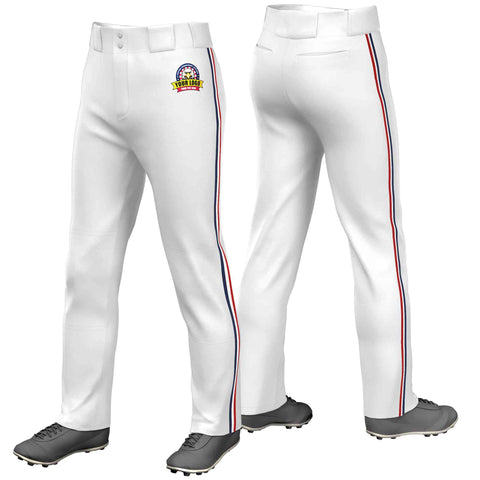 Custom White Navy White-Red Classic Fit Stretch Practice Loose-fit Baseball Pants