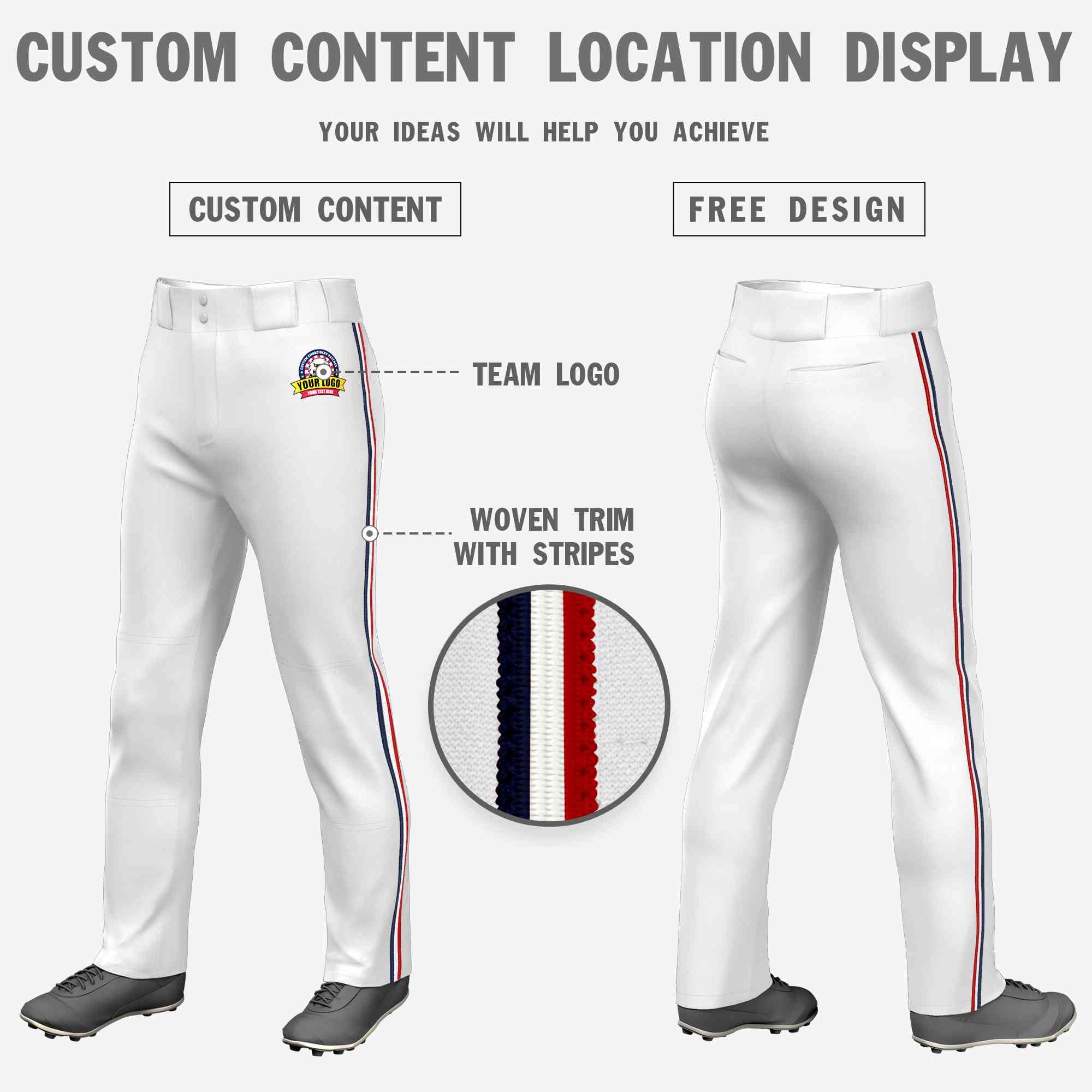 Custom White Navy White-Red Classic Fit Stretch Practice Loose-fit Baseball Pants