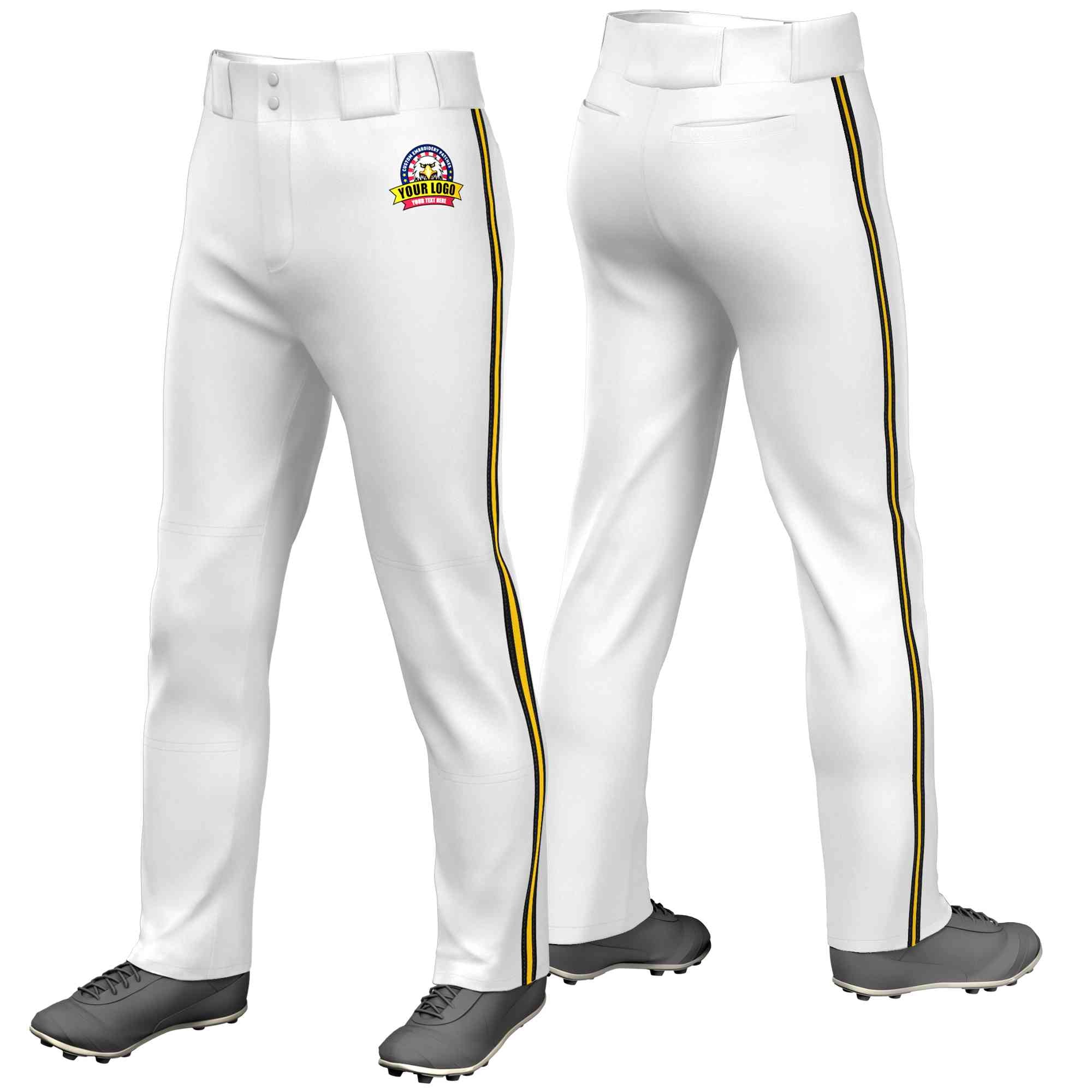 Pantalon de baseball coupe ample, personnalisé, blanc, noir, or-noir, coupe classique, extensible