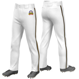 Custom White Black Gold-Black Classic Fit Stretch Practice Loose-fit Baseball Pants