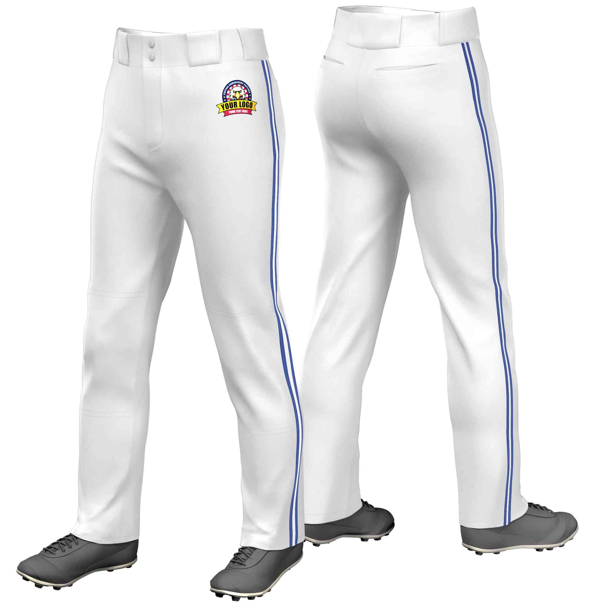 Custom White Royal White-Royal Classic Fit Stretch Practice Loose-fit Baseball Pants