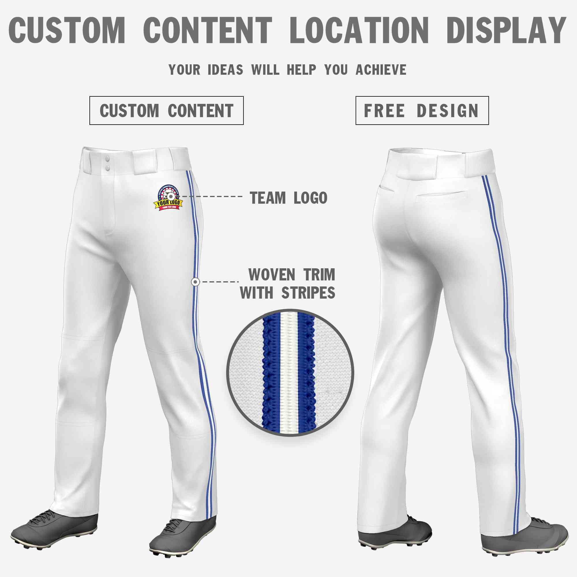 Custom White Royal White-Royal Classic Fit Stretch Practice Loose-fit Baseball Pants