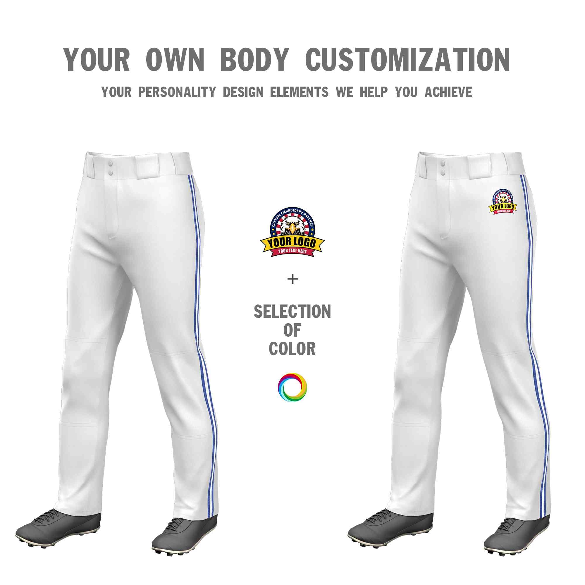 Custom White Royal White-Royal Classic Fit Stretch Practice Loose-fit Baseball Pants