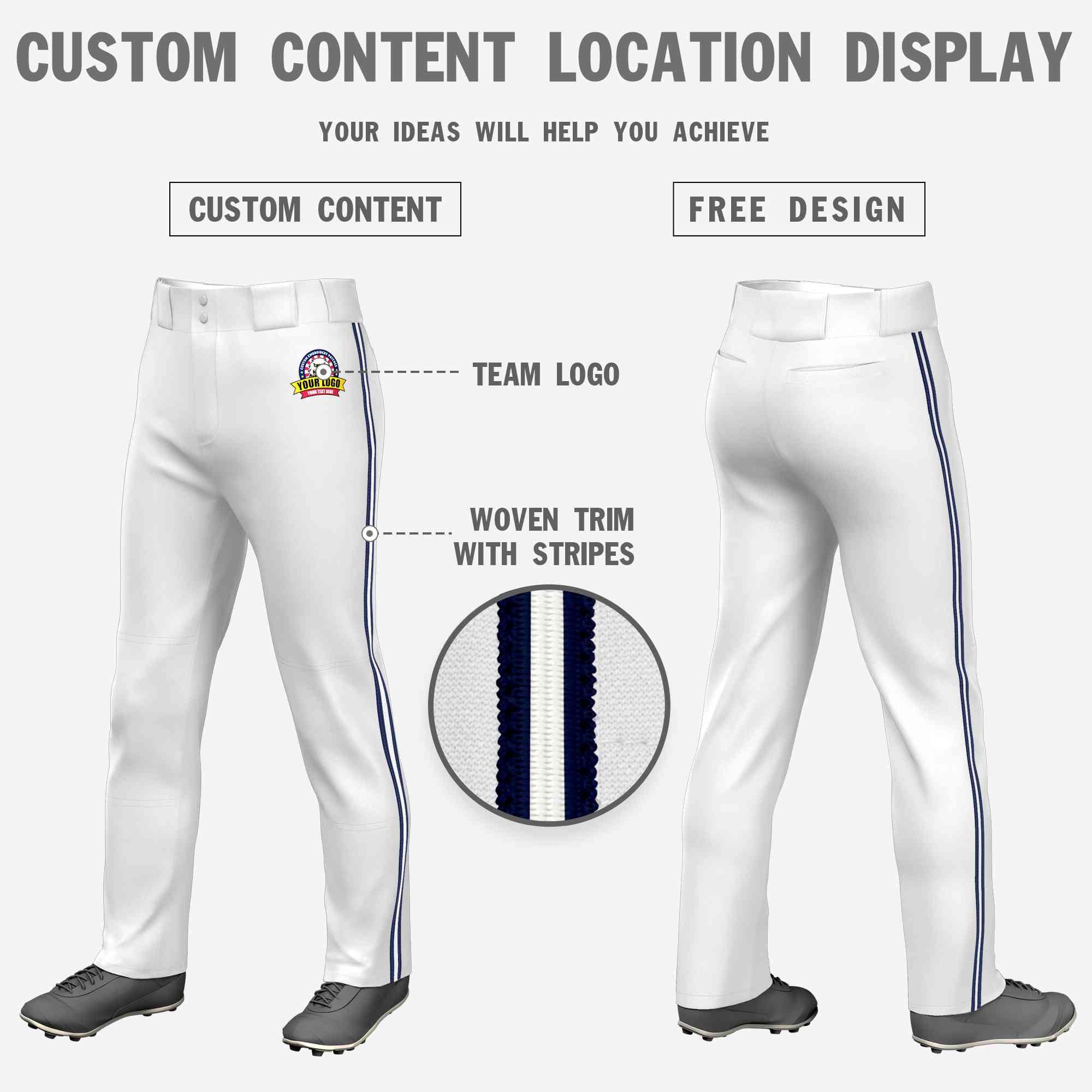 Custom White Navy White-Navy Classic Fit Stretch Practice Loose-fit Baseball Pants