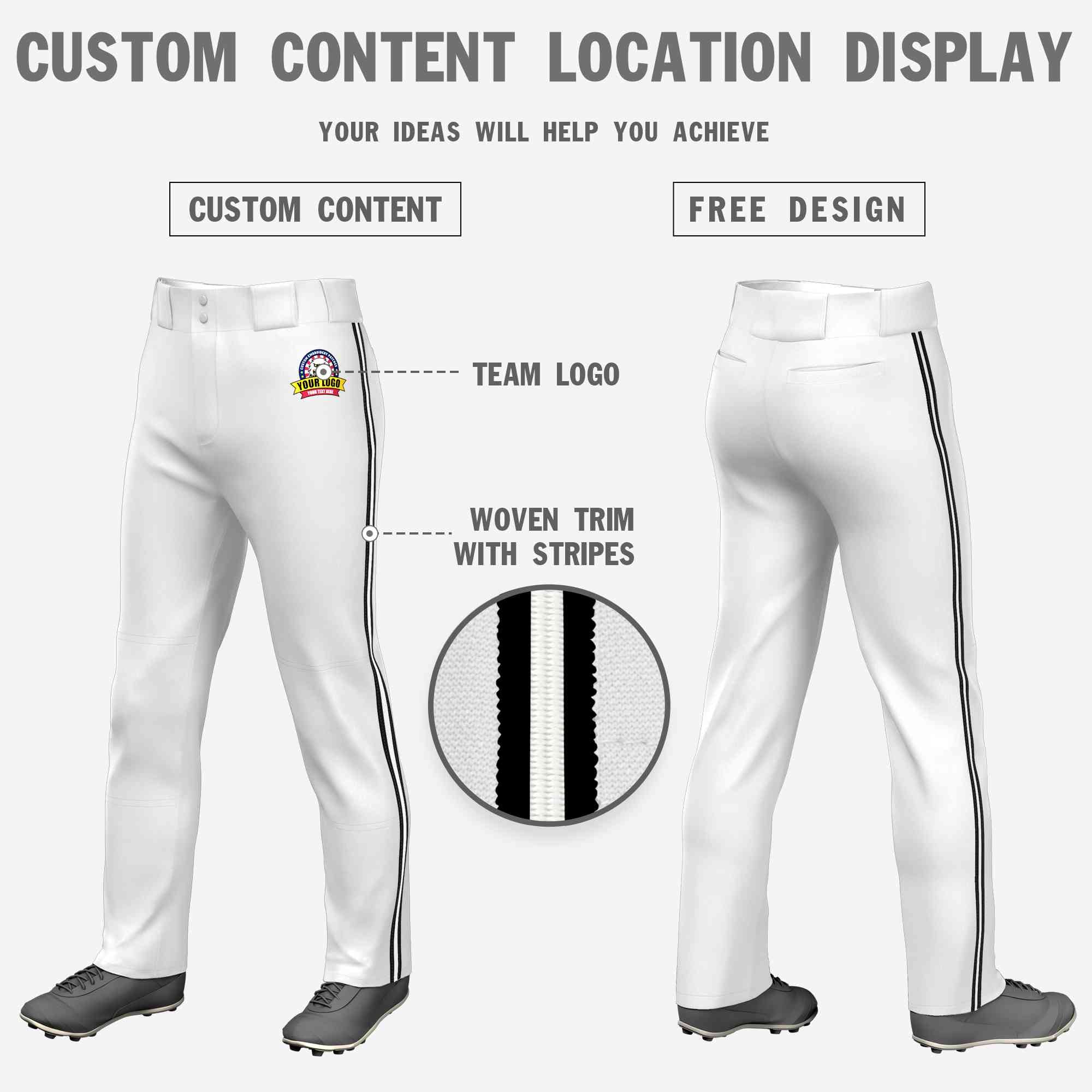 Custom White Black White-Black Classic Fit Stretch Practice Loose-fit Baseball Pants