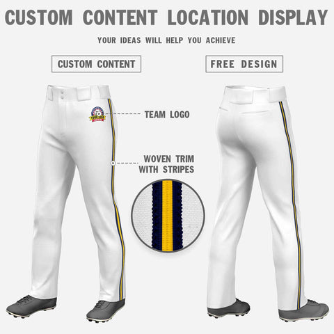 Custom White Navy Gold-Navy Classic Fit Stretch Practice Loose-fit Baseball Pants