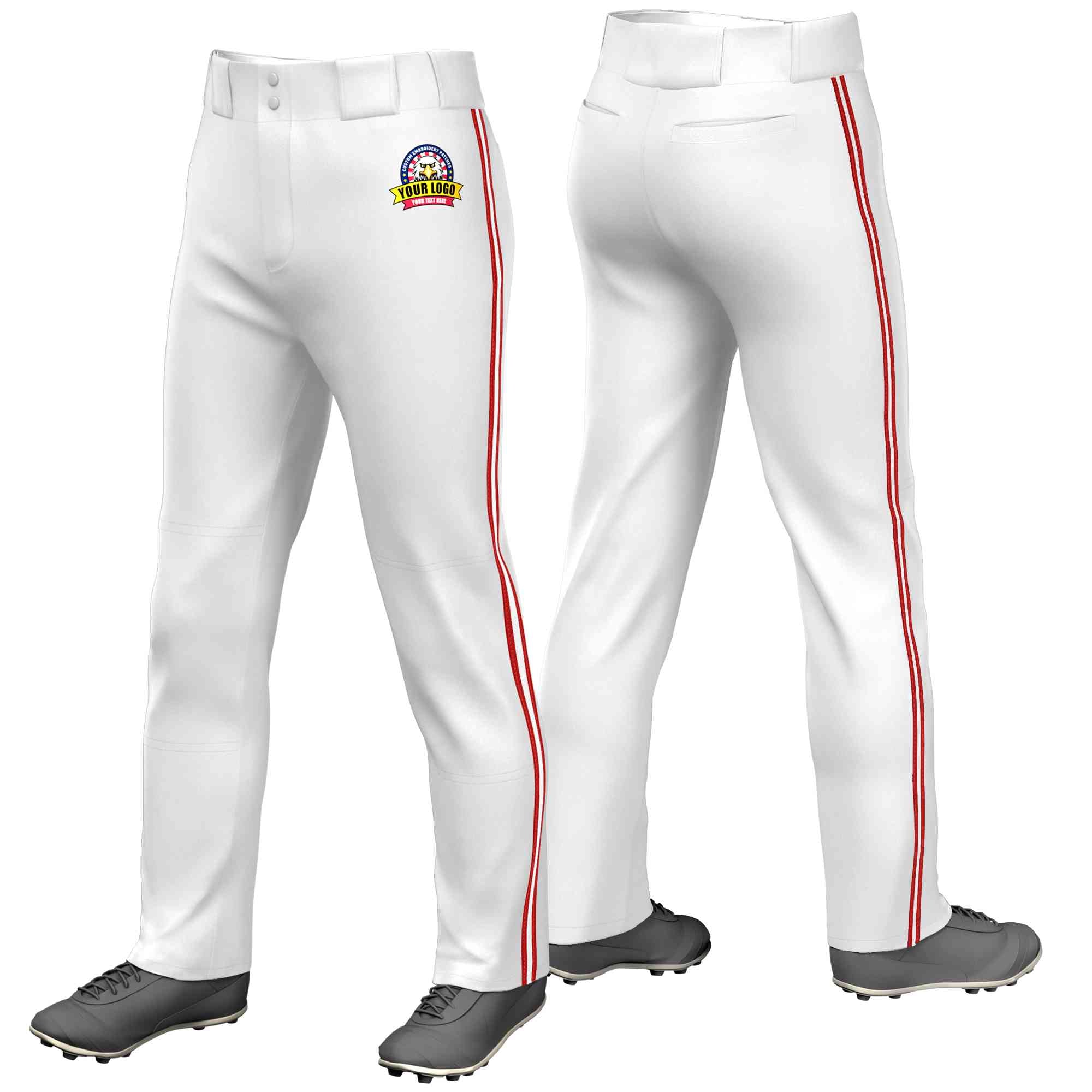 Custom White Red White-Red Classic Fit Stretch Practice Loose-fit Baseball Pants