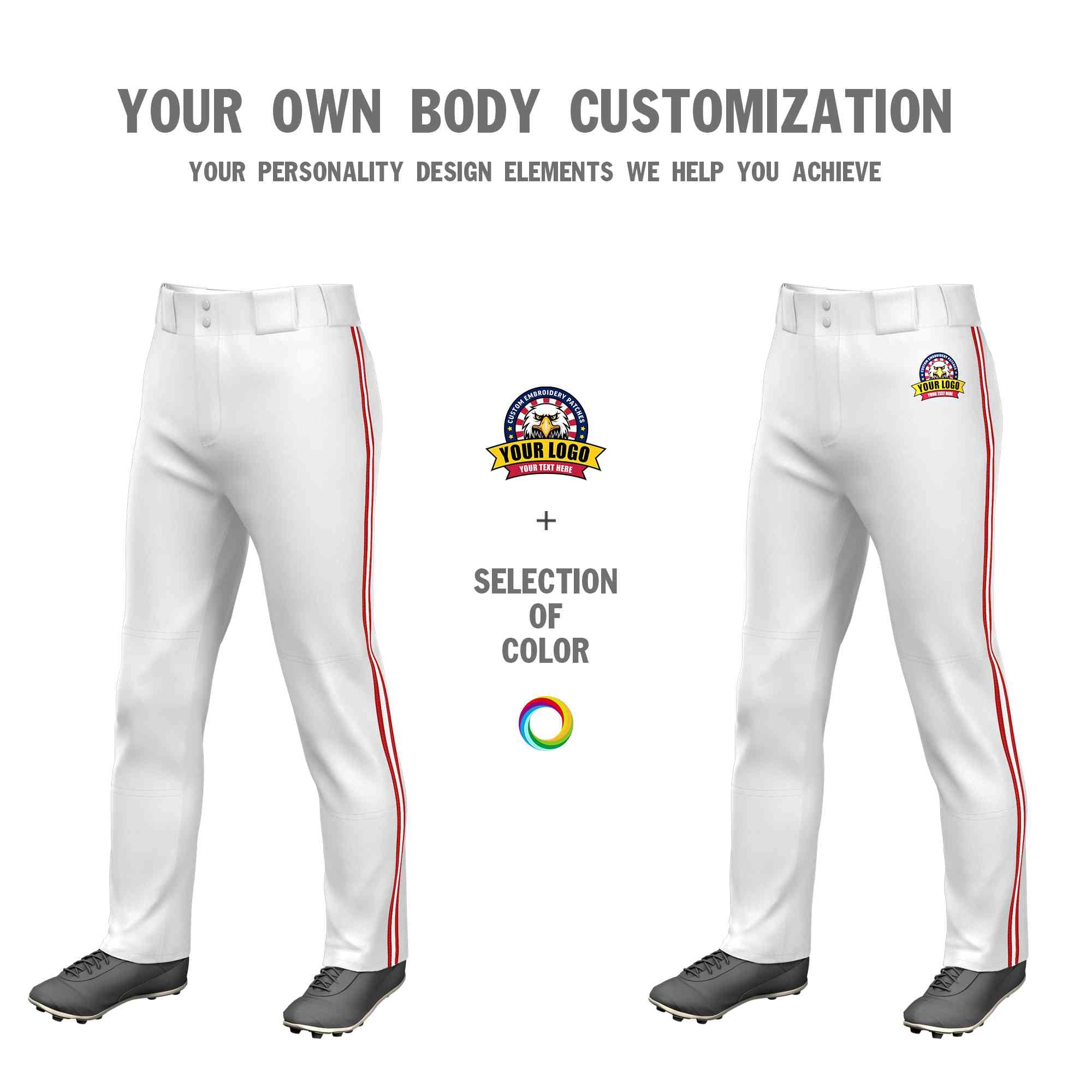 Custom White Red White-Red Classic Fit Stretch Practice Loose-fit Baseball Pants