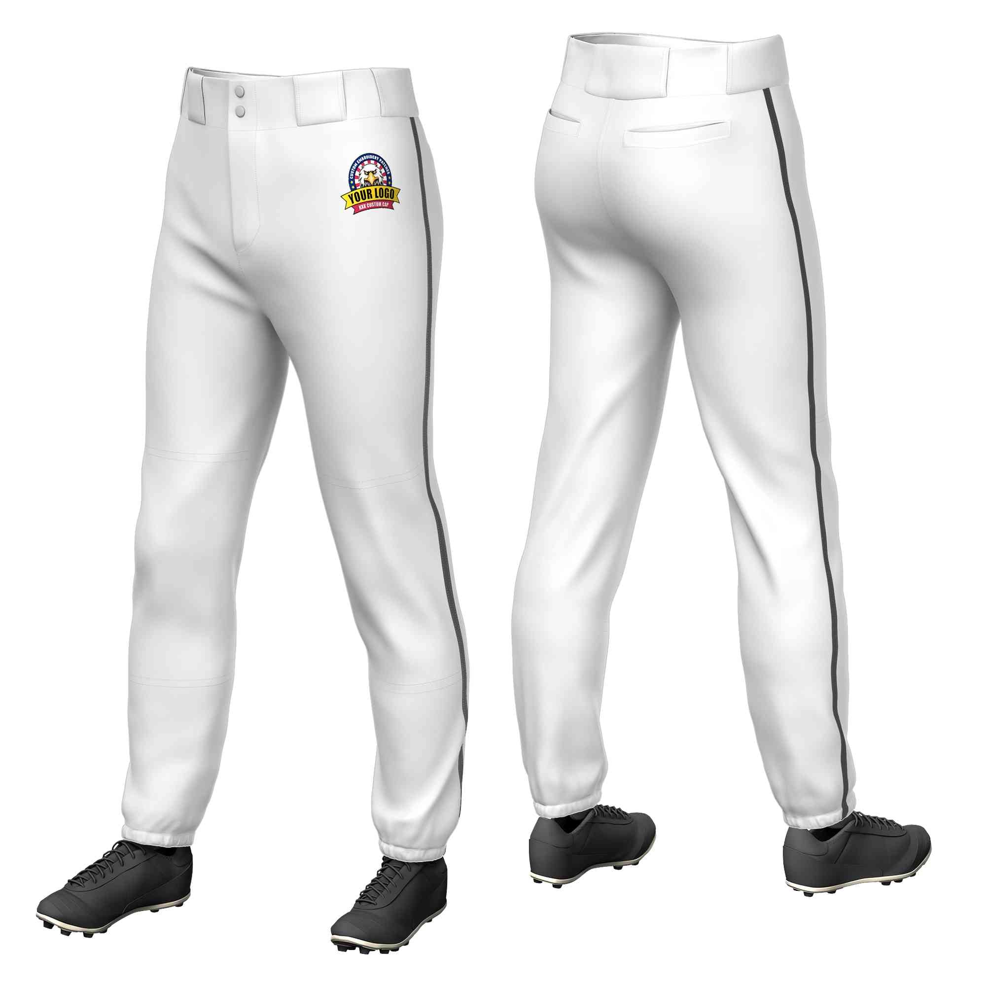 Custom White Dark Gray Classic Fit Stretch Practice Pull-up Baseball Pants