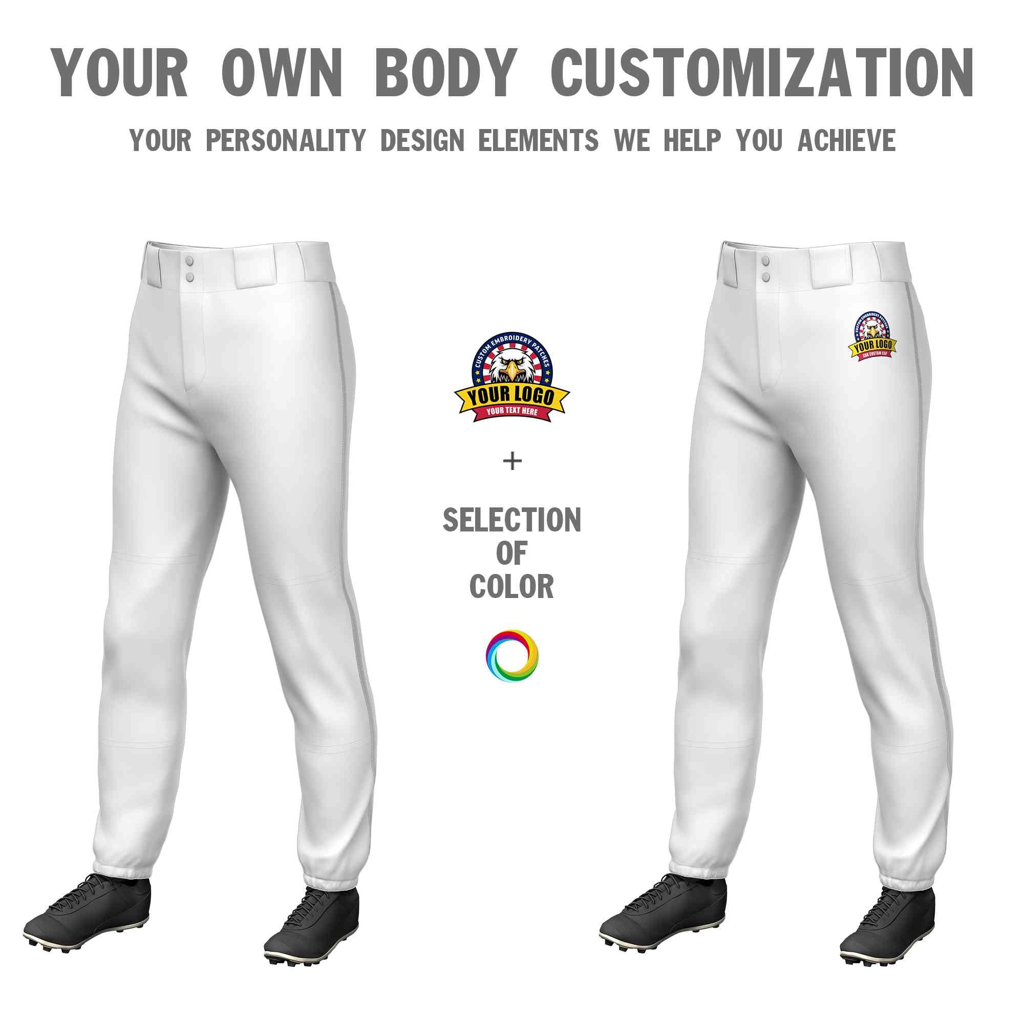 Custom White Gray Classic Fit Stretch Practice Pull-up Baseball Pants