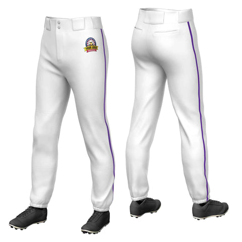 Custom White Purple Classic Fit Stretch Practice Pull-up Baseball Pants
