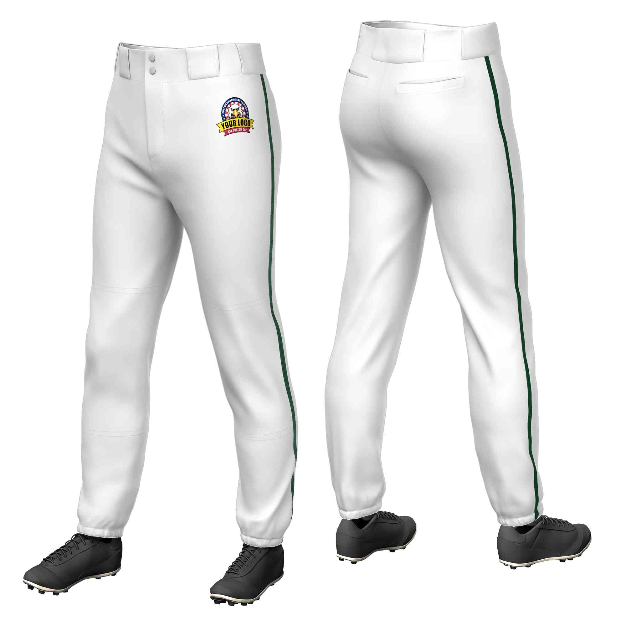 Pantalon de baseball pull-up extensible, coupe classique, personnalisé, blanc, vert