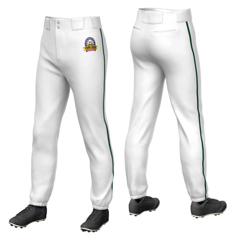 Custom White Green Classic Fit Stretch Practice Pull-up Baseball Pants