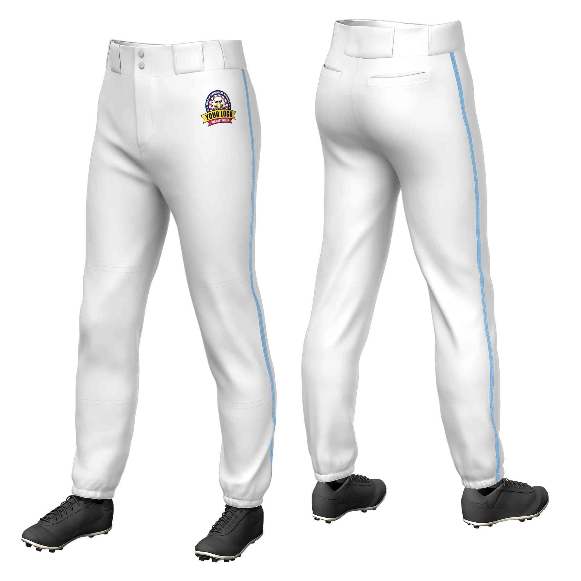 Custom White Light Blue Classic Fit Stretch Practice Pull-up Baseball Pants